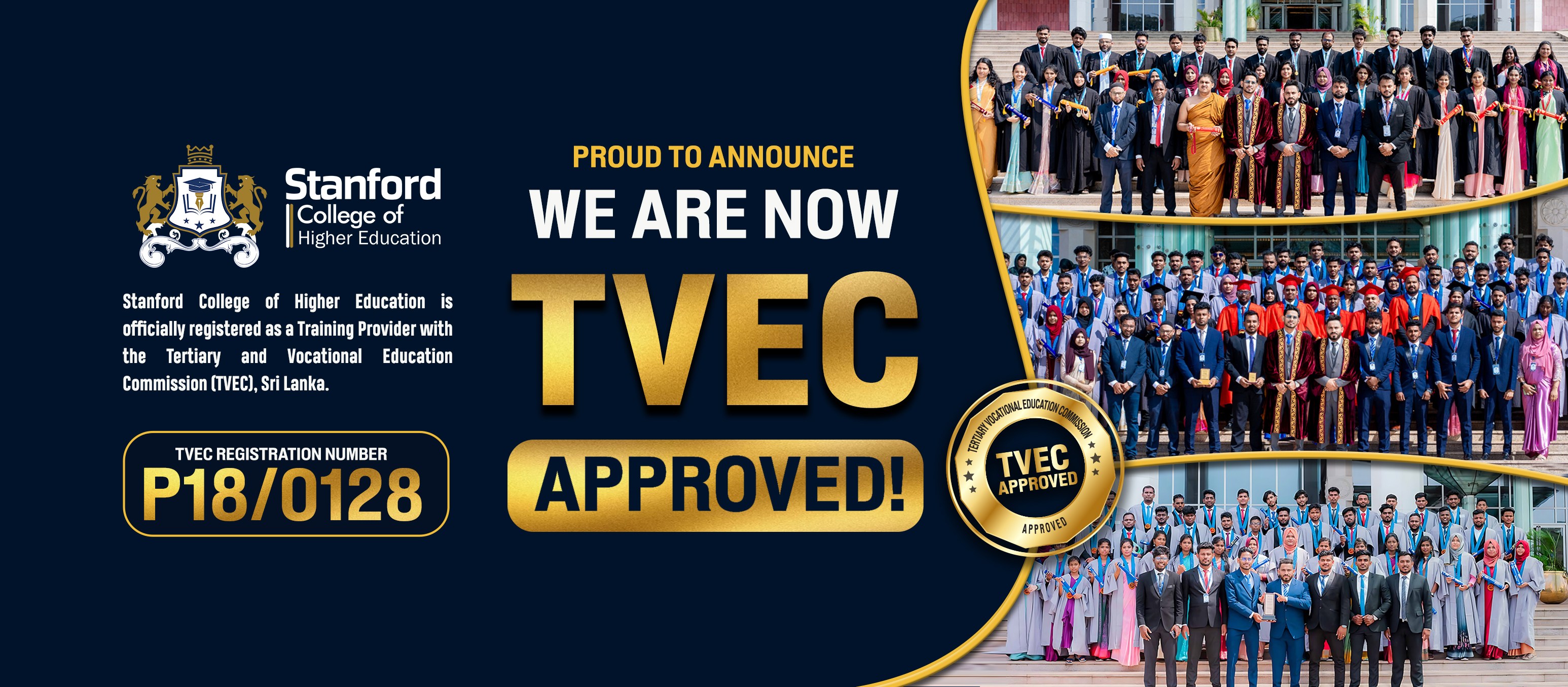TVEC registration announcement for Stanford College of Higher Education, Registration No. P18/0128